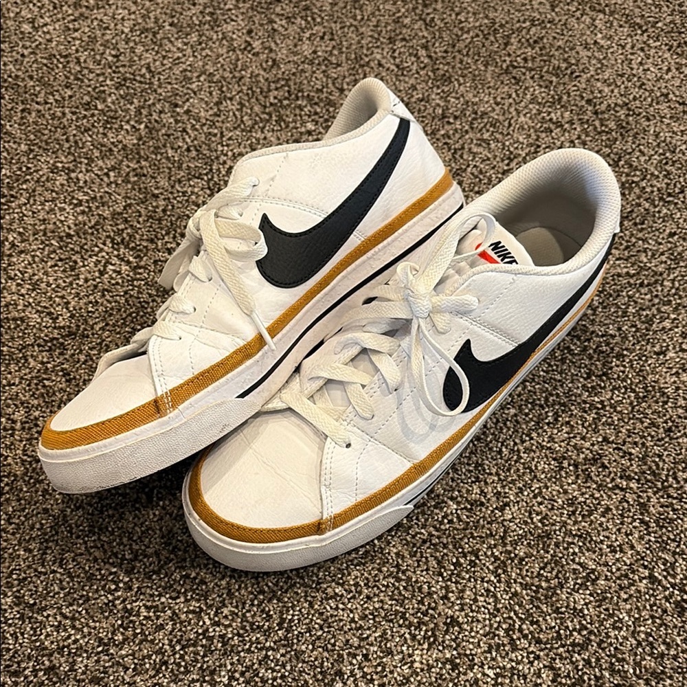 Nike White and Gold Sneakers- size 9